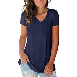 Women's Tops Tie Dye V Neck Summer Casual Short Sleeve T Shirts Cute Tunic Tees Loose Fitted Workout Sport Shirts Navy Blue