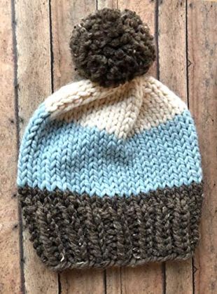 Knit Color block Striped Beanie with Pom