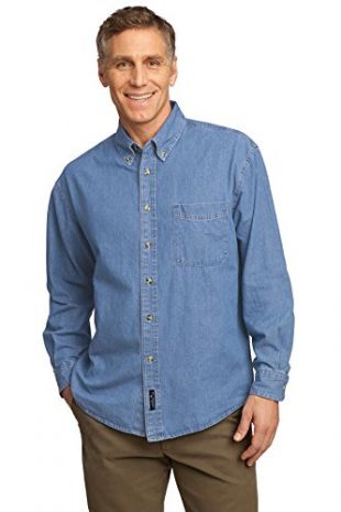 Port & Company Long Sleeve Value Denim Shirt, XL, Faded Blue
