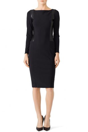 Black Leather Panel Sheath Dress