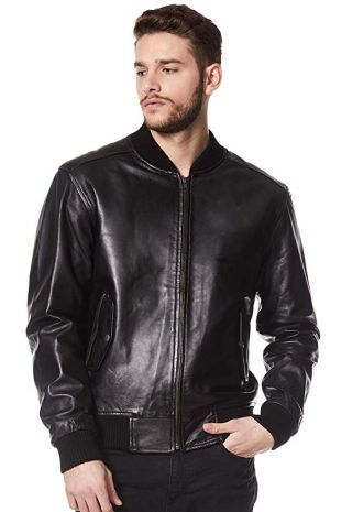 Men's 70'S Retro Real Leather Jacket 100% Lambskin Napa Bomber Soft Italian Biker Style (S, Black)