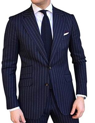 Men's Two Buttons Striped 2 Piece Suit Slim Fit Jacket Pants Set