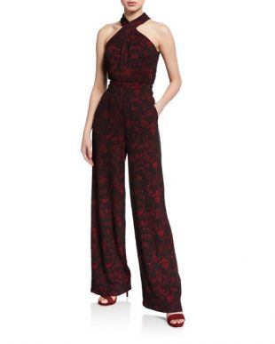 Hal­ter Lace Red Jump­suit