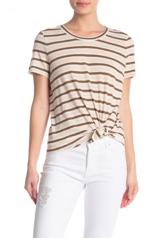 Whisper Cotton Stripe Knot Front T-Shirt