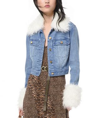 Faux-Fur-Trim Denim Jacket