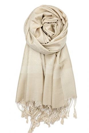 Two Tone Vintage Jacquard Paisley Pashmina Shawl Wrap Scarf (Champagne)