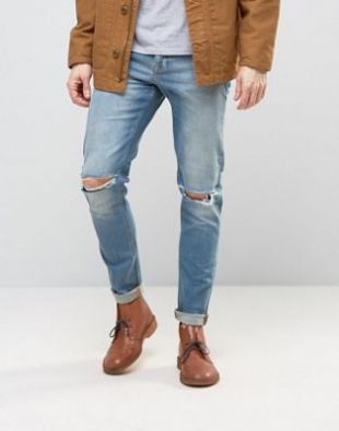 Jean skinny 12,5 oz à genoux déchirés - Bleu clair