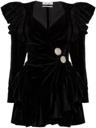 Ruffled Velvet Wrap Front Mini Dress