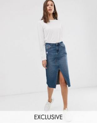 Denim midi skirt with front split