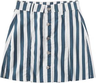 Women's Casual Striped Button Front A Line Mini Denim Skirt
