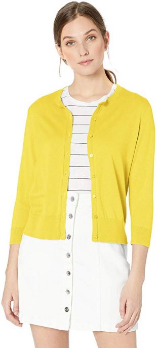 Women's 3/4 Sleeve Cotton Crewneck Cardigan