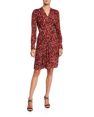 Equipment - Red Printed V-Neck Dress