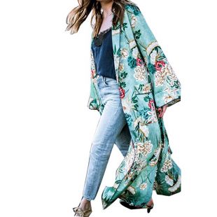 Floral Print Long Kimono Cardigan Robe