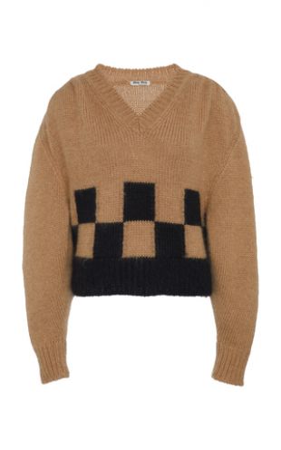 Checked Knit V Neck Sweater