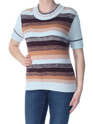 Womens Striped Short Sleeves Pullover Sweater