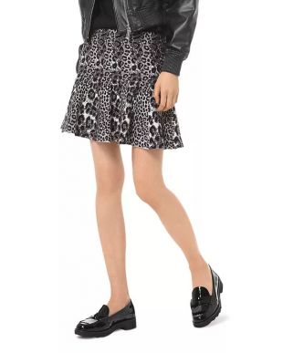Pleated Leopard Jacquard Mini Skirt