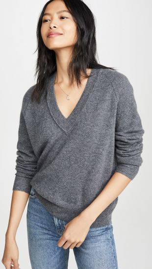 Cashmere V Neck Grey Sweater