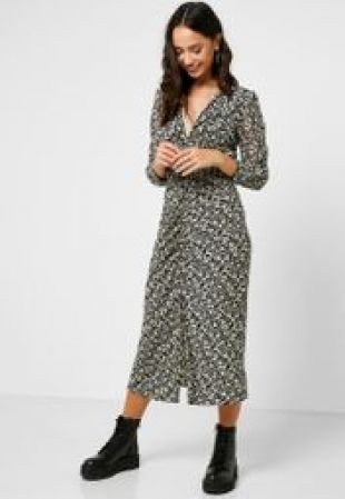 V Neck Mi­di Dress