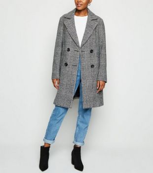 Black Dogstooth Double Breasted Coat