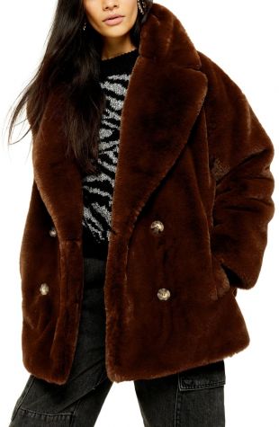 Topshop - Ally Faux Fur Double Breasted Jacket