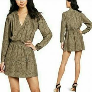Silk Faux Wrap Long Sleeve Mini Dress