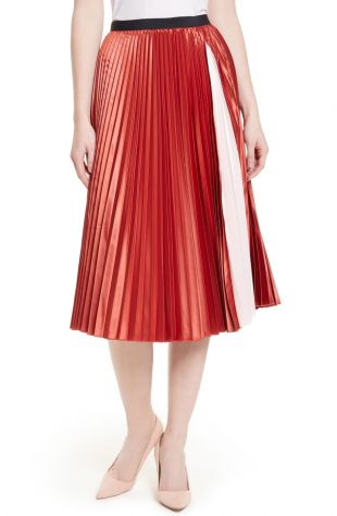 Osla Colorblock Pleated Midi Skirt