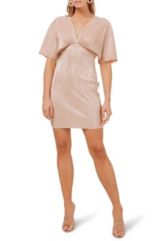 Metallic Plunge Neck Dolman Sleeve Minidress