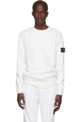 Stone Island - Pull molletonné à col ras du cou blanc cassé