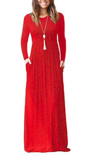 Long Sleeve Loose Plain Maxi Dresses