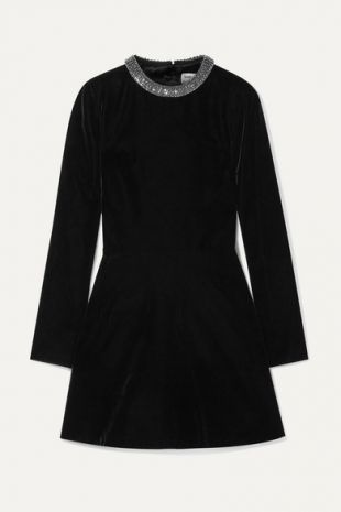 Cutout Embellished Velvet Mini Dress