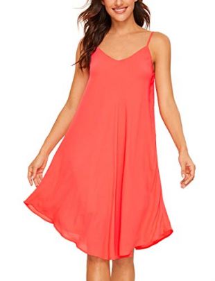 ROMWE Women's Summer Spaghetti Strap Sundress Sleeveless Beach Slip Dress - Red - X-Small