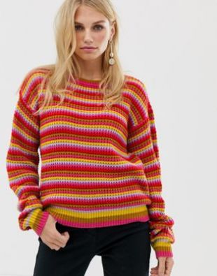 PIECES - multi colored stripe waffle knit sweater