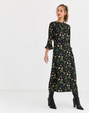 Oasis - Robe mi-longue à fleurs avec manches à volants | ASOS