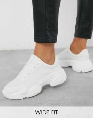 ASOS DESIGN - Pointure large - Destined - Baskets chunky - Blanc | ASOS
