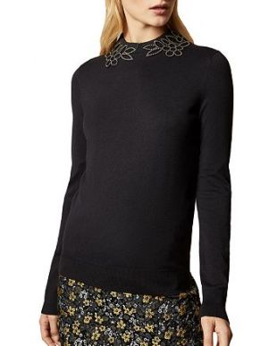 Azaleo Studded Floral Cutout Sweater