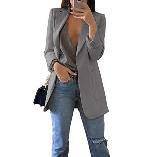 Womens Casual Work Office Open Front Blazer Jacket Slim Fit Cardigan Suits Grey