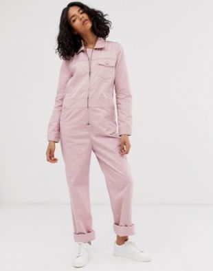 Zip front boilersuit in dusty pink