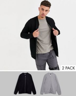Lot de 2 bombers en jersey - Noir/gris chiné