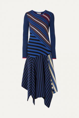 Asymmetric Striped Midi Dress