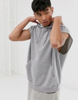 Hoodie sans manches oversize - Gris chiné