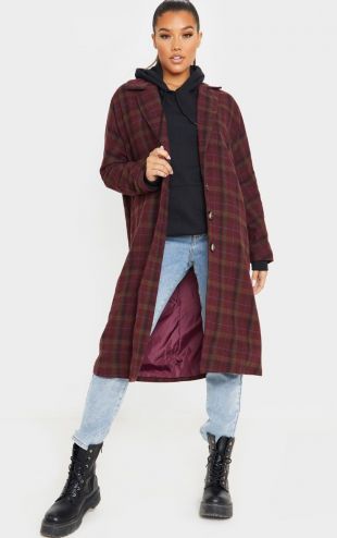 Burgundy Boyfriend Oversized Midi Coat