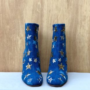 Star Embroidered Denim Ankle Boots