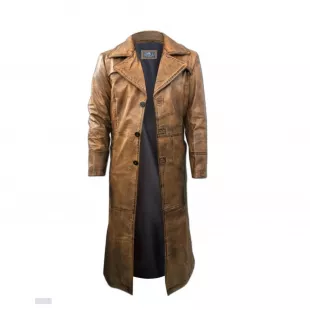 Men's Brown Real Sheepskin Leather Trench Coat | Trench Coat For Men | Brown Overcoat For Men | Leather Duster Coat For Men