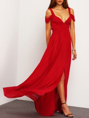 maxi robe épaule dénudé  rouge bordeaux French SheIn(Sheinside)