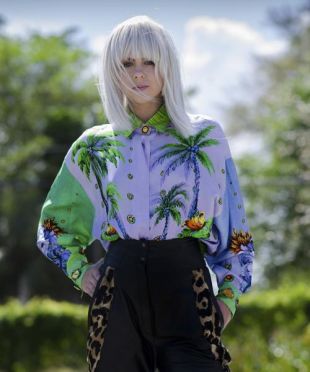 Gianni Versace Couture Iconic Miami Print Silk Blouse