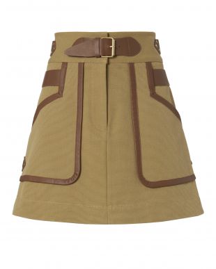 jupe kaki avec empiècements en cuir