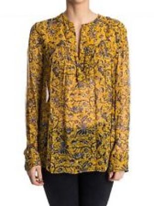 150723 Nw Isabel Marant Etoile Bowtie Printed Yellow Silk Shirt Blouse Top XS 34