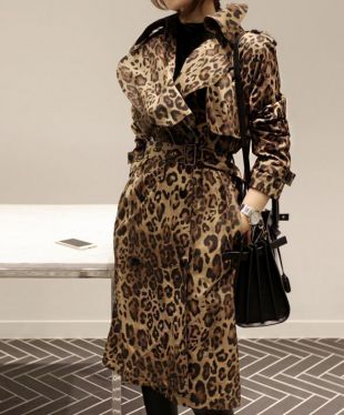 European Chic leopard colour womens praka outwear COAT trench coat belted Jacket  | eBay