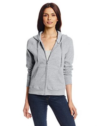 Hanes Women's Full Zip EcoSmart Fleece Hoodie, Gray, Medium