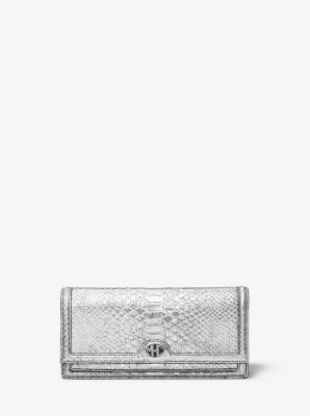 Pochette Monogramme en cuir effet python en relief métallisé | Michael Kors